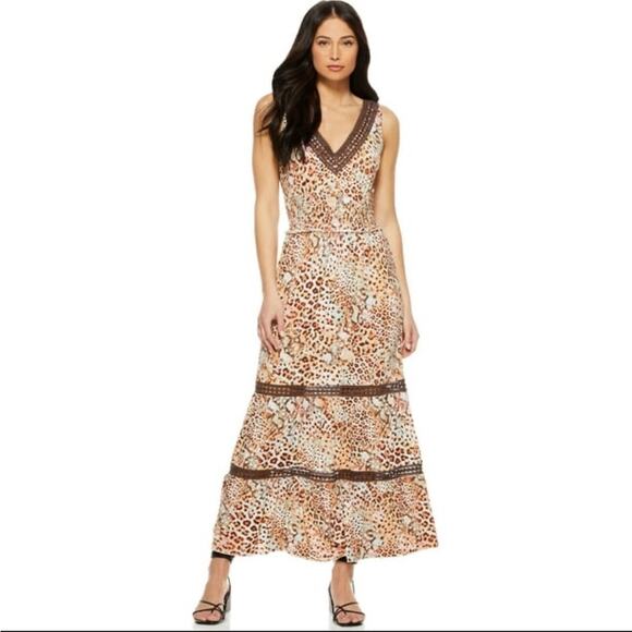 Sofia Jeans leopard print wild terrain sandshell tiered maxi dress, size small - Picture 1 of 12
